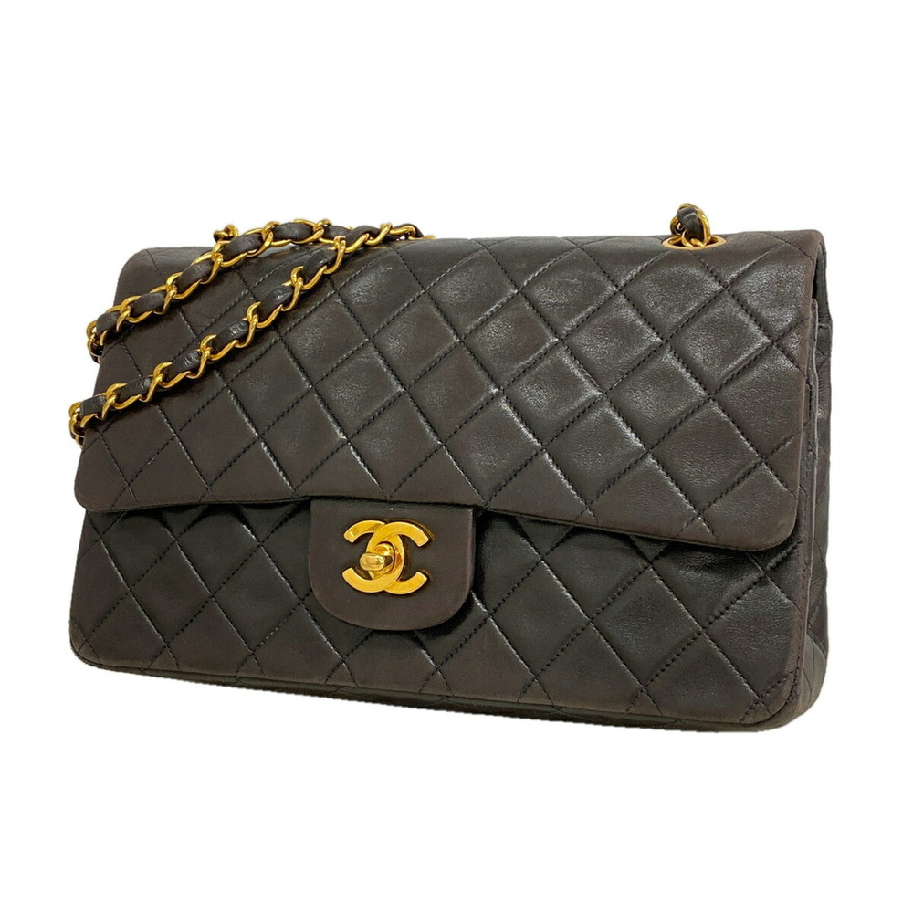 Chanel Matelassé Shoulder Bag, Double Flap, Chain, Lambskin, Black, Women's